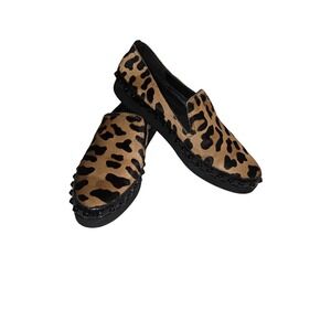 Prada Leopard Calf Hair Studded Platform Slip On Italian Loafers Womens 38 US 8